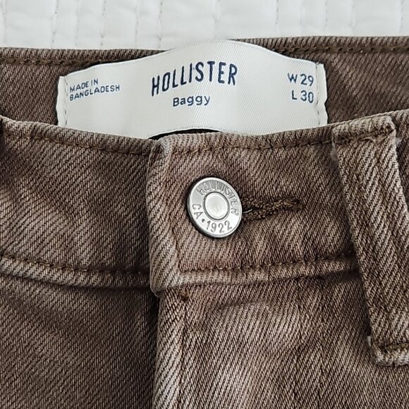 Hollister Baggy Jeans Men's 29x30 High-Rise Brown Denim Vintage EUC Wide Leg - Picture 4 of 15